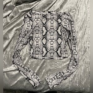Windsor White Snakeskin Crop Top Long Sleeves